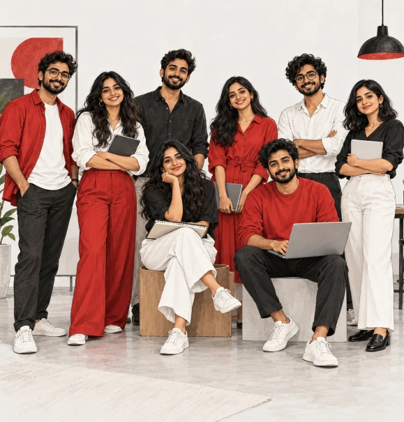 Illustration of a fictional Indian digital agency team collaborating
