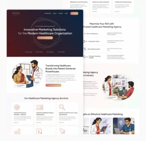 Illustrated fictional Indian personas in a healthcare web concept b scene